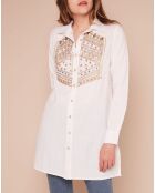 Chemise longue Mage unie & broderies blanche